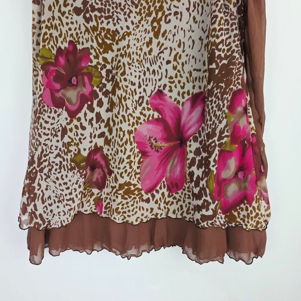 Y2K Chiffon Skirt Medium Brown Leopard Tropical Floral Fairy Grunge Whimsical - Picture 6 of 11